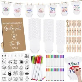 Panitay-pgav-mt3420 Panitay 126 Pcs Diy Baby Bodysuit Shower Set Kraft Game Rustic #2