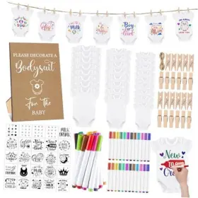 Panitay-pgav-mt3420 Panitay 126 Pcs Diy Baby Bodysuit Shower Set Kraft Game Rustic