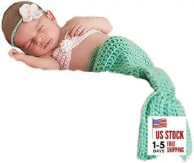 Pinbo Pnibo421 Newborn Baby Photography Prop Crochet Mermaid Headband Bra Tail