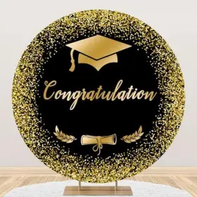 Z19-y220nsw14863nem Pnylzzyxh Congratulations Grad Round Backdrop Cover Class Of 7.2ft/220cm Black And Gold #2