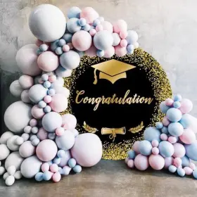 Z19-y220nsw14863nem Pnylzzyxh Congratulations Grad Round Backdrop Cover Class Of 7.2ft/220cm Black And Gold #3