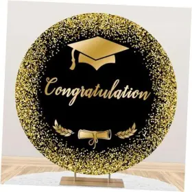 Z19-y220nsw14863nem Pnylzzyxh Congratulations Grad Round Backdrop Cover Class Of 7.2ft/220cm Black And Gold
