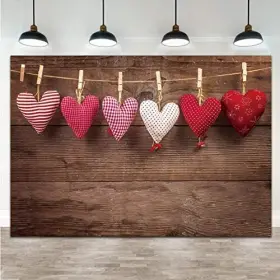 Qian-dm1930-fba Qian Valentines Day Wooden Board Photo Background Mothers Love Hearts Vintage