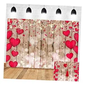 Qian Qian-us-2020129-5x3-fba Vintage Rustic Wood Photography Backdrops Red Love Heart 5x3ft 150cm X 90cm