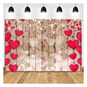 Qian-us-2020129-fba Qian Red Love Heart Valentines Day Vintage Rustic Wood Theme 7x5ft 210cm X 150cm