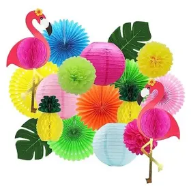Qiqibaobao 717813604508 Flamingo Party Honeycomb Decoration Hanging Paper Fan Palm Leaf Pineapple