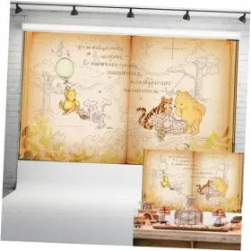 Qpeanle Lf-ff-hl-29930 Vintage Pooh Bear Giant Book Backdrop For Baby Shower Classic Winnie Hundred