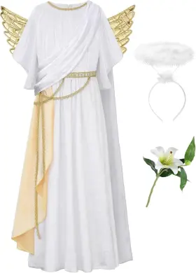 Reliparty 9624 Kid Angel Costume With Wings Halo And Artifactual Lily Flower 7-8/130 White