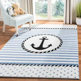 Crk124a-4sq Safavieh Carousel Kids Collection 4ft Square Ivory/navy 4 Ft