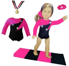 Tammy Lee Designs Dc-376 Sparkling Success 2024 American Doll Girl Pink Gymnastics Clothes Set