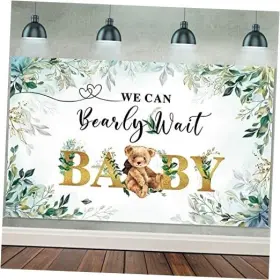 Tegeme Tegeme-backdrop-05 We Can Bearly Wait Bear Backdrop Baby Shower Birthday Decorations Greenery