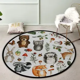 Vt-rrugs2304-01 Vantaso Kids Round Nursery Area Rug Cute 60ftft Diameter Woodland Animals #2