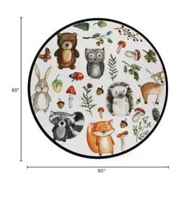 Vt-rrugs2304-01 Vantaso Kids Round Nursery Area Rug Cute 60ftft Diameter Woodland Animals #3