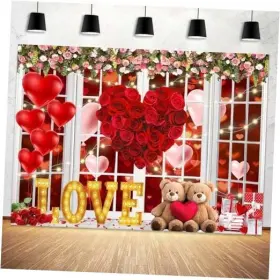 Viajar 9258 Valentines Day Backdrop Love Heart Bridal Shower 7x5ft Multi1