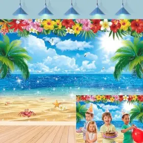 Yb-20240202-backdrop-01 Yangzexuan Backdrop Summer Hawaiian Beach Tropical Flower Palm Ocean Birthday Luau 7x5ft #2