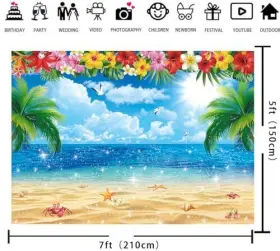 Yb-20240202-backdrop-01 Yangzexuan Backdrop Summer Hawaiian Beach Tropical Flower Palm Ocean Birthday Luau 7x5ft #3