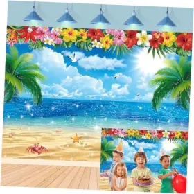 Yb-20240202-backdrop-01 Yangzexuan Backdrop Summer Hawaiian Beach Tropical Flower Palm Ocean Birthday Luau 7x5ft