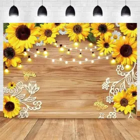 2024041 Yongqian 7x5ft Rustic Sunflower Photography Backdrop Farmhouse Floral Wooden