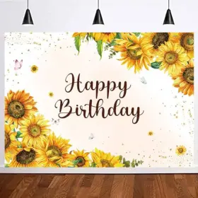 2024068 Yongqian 7x5ft Sunflower Happy Birthday Photography Backdrop Yellow