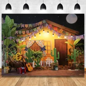 Zl23921 Zling Mexican Fiesta Theme Photography Backdrop Rustic Wood House Cactus 7x5ft #2