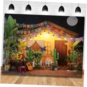 Zl23921 Zling Mexican Fiesta Theme Photography Backdrop Rustic Wood House Cactus 7x5ft