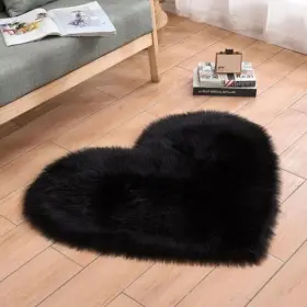 Ztkrug0007-40 Zutkekon Faux Fur Sheepskin Heart Shaped Area Rugs 16 Inch X20 Luxurious Black