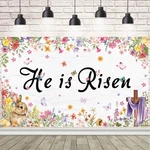 Aibiin He Risen Backdrop Happy Easter Spring Banner 5.9X3.6FT, Colorful. Fixed Price $10.11.