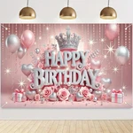 Blissyard Pink Princess Happy Backdrop 71X43 Inch Glittering Silver Elegant C.... Fixed Price $18.91.
