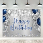 Riyidecor Royal Navy Blue Silver Happy Birthday Backdrop Party Decorations Fo.... Fixed Price $23.15.