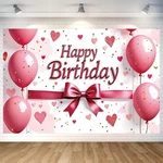 Pink Bow Happy Birthday Backdrop Banner Balloon Heart Photography Backgr.... Fixed Price $18.42.