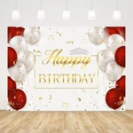 Ablin 7X5FT Gold Happy Birthday Backdrop Red White Balloons Silver Crown Photogr. Fixed Price $13.60.