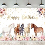 Riyidecor Horse Happy Birthday Backdrop Watercolor Florals 7WX5H Feet Polyest.... Fixed Price $24.83.