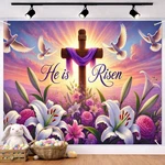 Easter Christian Backdrop He Risen Cross Lily Flower Scene Spring Religious. Fixed Price $38.99.