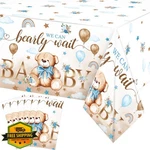 Tegeme Bear Baby Shower Tablecloth Brown Blue 6 Pack 54X108". Fixed Price $34.99.