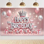 Blissyard Pink Princess Happy Birthday Backdrop 71X43 Inch Glittering Silver .... Fixed Price $20.79.