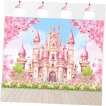 Princess Castle Birthday Backdrop Pastle Pink Sakura Floral Photography 7X5FT. Fixed Price $27.31.