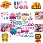 Birthday Photo Booth Props Kit - 22 Pc, Multicolored Happy Party F.... Fixed Price $12.79.