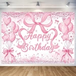 Cute Pink Bownot Birthday Party Backdrop Balloon Happy Bann.... Fixed Price $14.46.